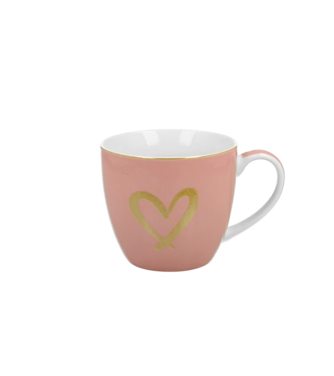 Kubek Porcelanowy 460 ml Różowy ZŁOTE SERDUSZKO WALENTYNKI