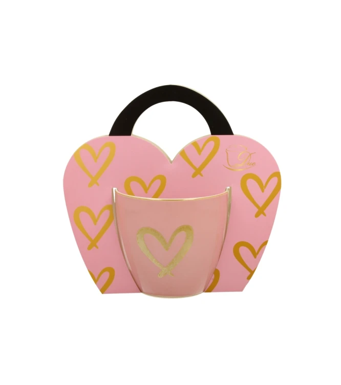 Kubek Porcelanowy 460 ml Różowy ZŁOTE SERDUSZKO WALENTYNKI