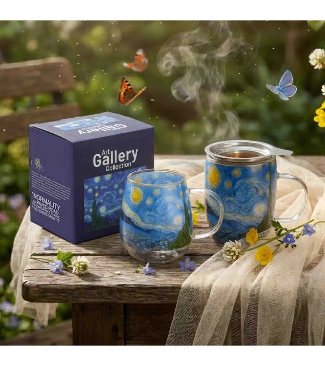 Kubek Szklany z Podwójną Ścianką 350 ml Gwiaździsta Noc Vincent van Gogh