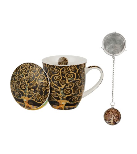Kubek Porcelanowy 400 ml z Zaparzaczem – TREE OF LIFE Brown Gustav Klimt
