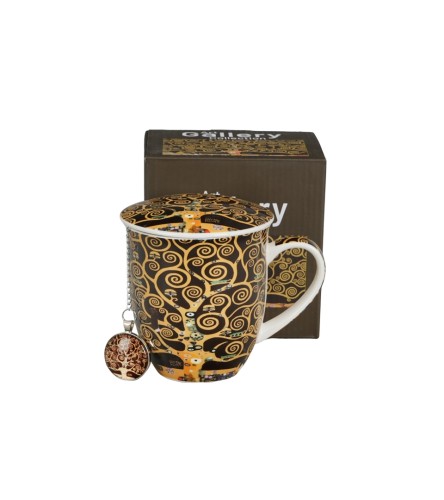 Kubek Porcelanowy 400 ml z Zaparzaczem – TREE OF LIFE Brown Gustav Klimt