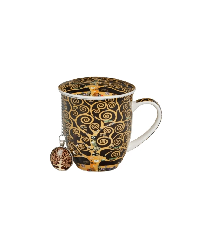 Kubek Porcelanowy 400 ml z Zaparzaczem – TREE OF LIFE Brown Gustav Klimt