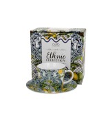 Filiżanka ze Spodkiem Porcelanowa 240 ml – Motyw Śródziemnomorski Cytryny SOLEDAD