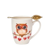 Kubek Porcelanowy z Zaparzaczem 360 ml – SOWA SERCA PREZENT NA WALENTYNKI