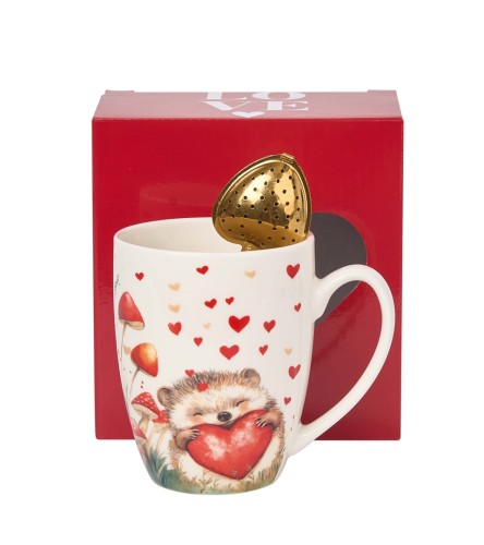 Uroczy Kubek Porcelanowy z Zaparzaczem 360 ml – JEŻ JEŻYK JESIEŃ WALENTYNKI
