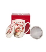 Kubek Porcelanowy z Zaparzaczem 360ml– ZIMOWY WRÓBEL