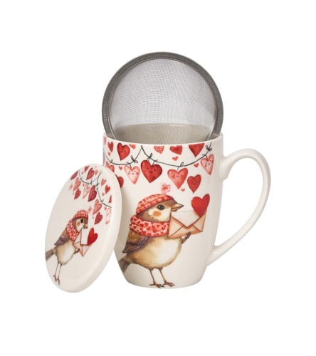 Kubek Porcelanowy z Zaparzaczem 360ml– ZIMOWY WRÓBEL