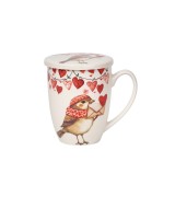Kubek Porcelanowy z Zaparzaczem 360ml– ZIMOWY WRÓBEL