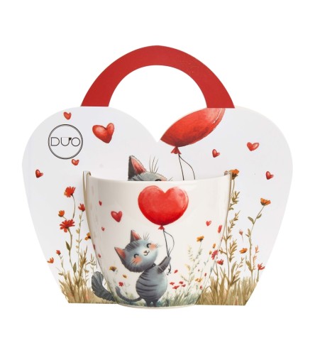 Kubek Porcelanowy 460 ml – KOT Z BALONEM PREZENT WALENTYNKI