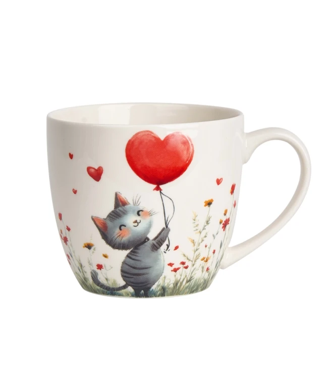 Kubek Porcelanowy 460 ml – KOT Z BALONEM PREZENT WALENTYNKI