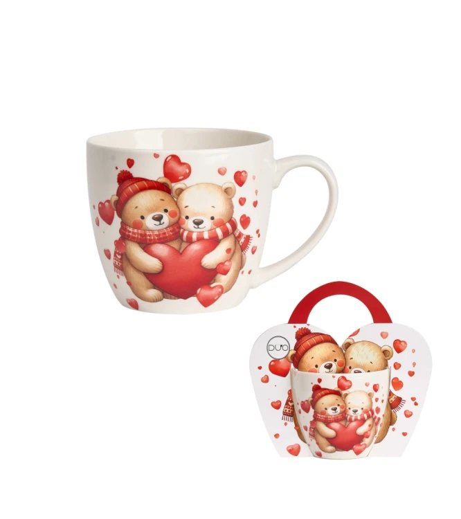 Kubek Porcelanowy 460 ml – ZAKOCHANE MISIE Z SERCAMI PREZENT WALENTYNKI