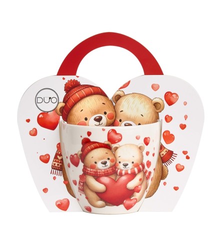Kubek Porcelanowy 460 ml – ZAKOCHANE MISIE Z SERCAMI PREZENT WALENTYNKI