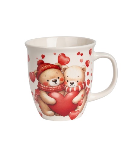 Kubek Porcelanowy XXL 650 ml – ZAKOCHANE MISIE Z SERCAMI PREZENT WALENTYNKI