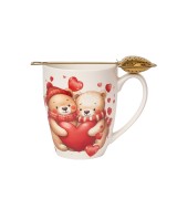 Uroczy Kubek Porcelanowy z Zaparzaczem 360 ml – MISIE Z SERCEM PREZENT WALENTYNKI