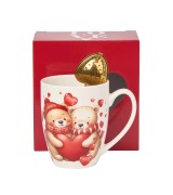 Uroczy Kubek Porcelanowy z Zaparzaczem 360 ml – MISIE Z SERCEM PREZENT WALENTYNKI