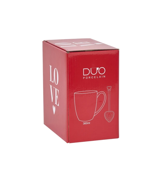 Uroczy Kubek Porcelanowy z Zaparzaczem 360 ml – MISIE Z SERCEM PREZENT WALENTYNKI