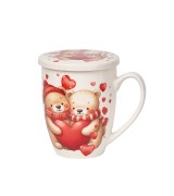 Kubek Porcelanowy z Zaparzaczem 360 ml – MISIE Z SERCAMI PREZENT WALENTYNKI