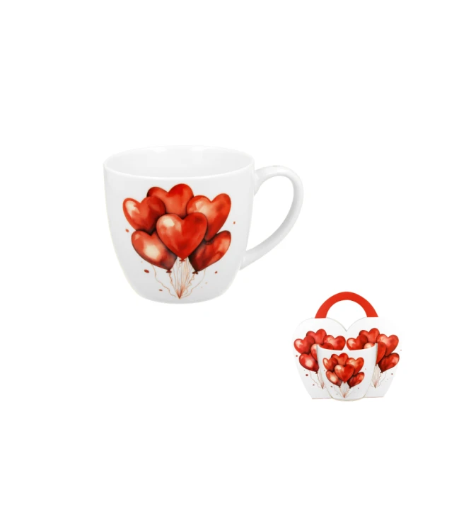 Kubek Porcelanowy 460 ml – BALONY SERCA WALENTYNKI PREZENT