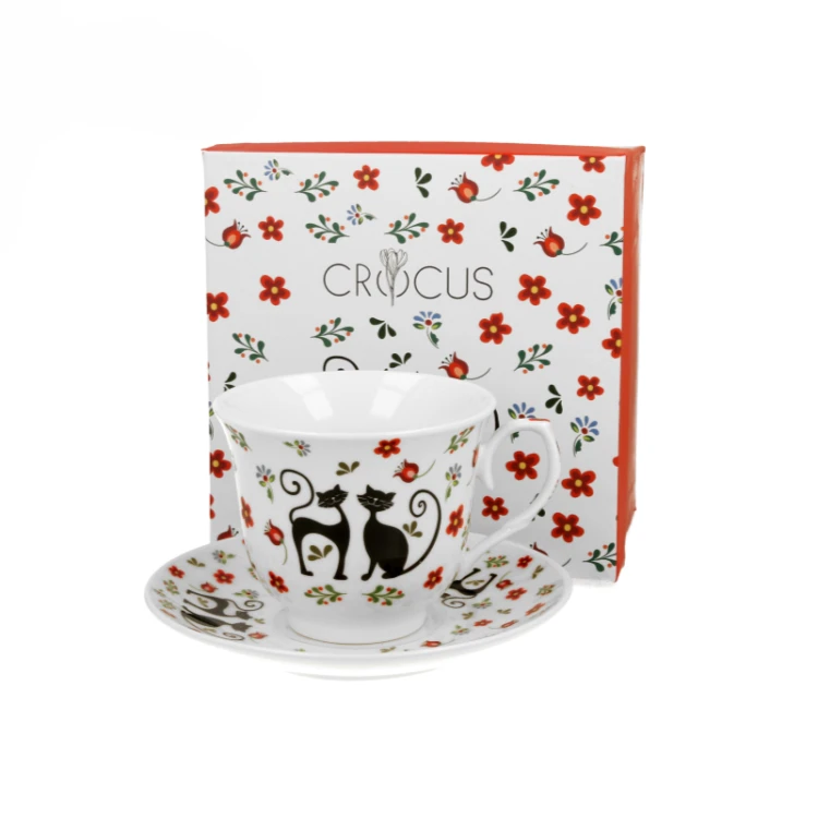 Filiżanka ze Spodkiem Porcelanowa 250 ml – KOTY ETNO