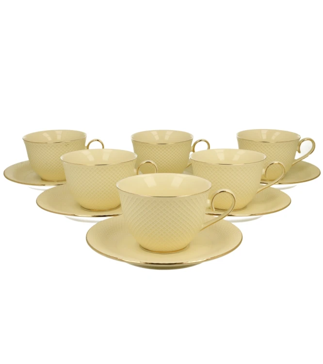 Komplet 6 Filiżanek ze Spodkami 290 ml – VESPER (ECRU Exclusive)
