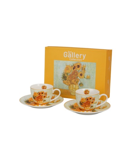 Komplet 2 Filiżanek Espresso ze Spodkami 110 ml  SŁONECZNIKI  V. van Gogh