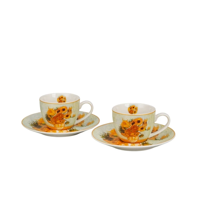 Komplet 2 Filiżanek Espresso ze Spodkami 110 ml  SŁONECZNIKI  V. van Gogh
