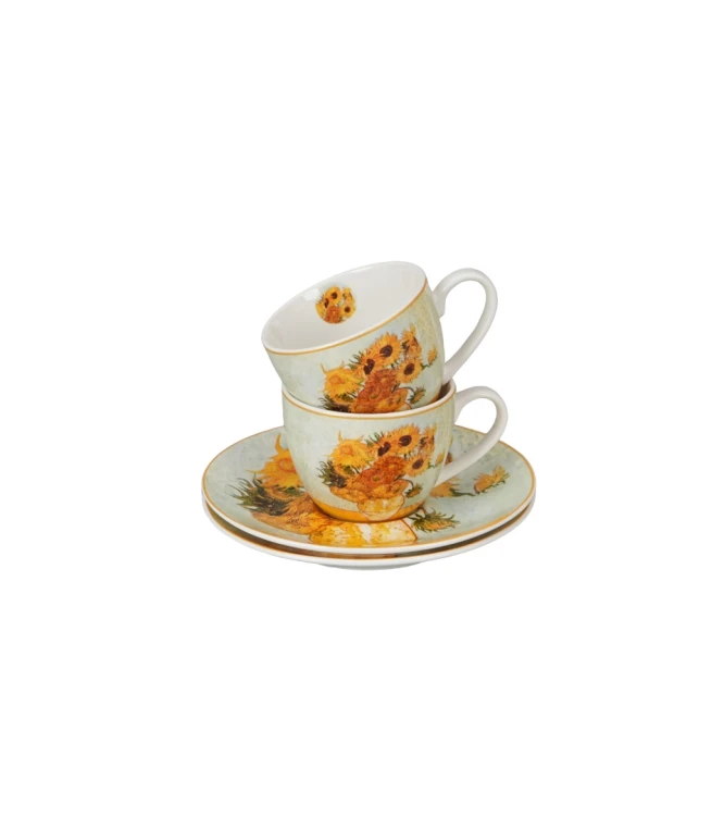 Komplet 2 Filiżanek Espresso ze Spodkami 110 ml  SŁONECZNIKI  V. van Gogh