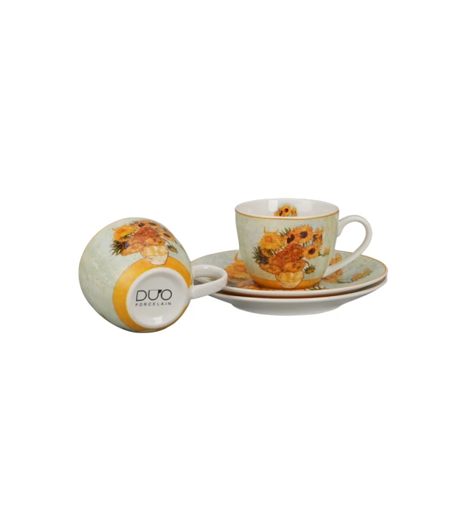 Komplet 2 Filiżanek Espresso ze Spodkami 110 ml  SŁONECZNIKI  V. van Gogh