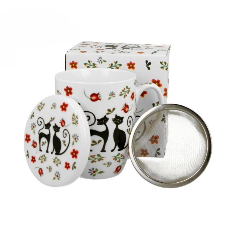 Kubek Porcelanowy z Zaparzaczem 350 ml – KOTY ETNO