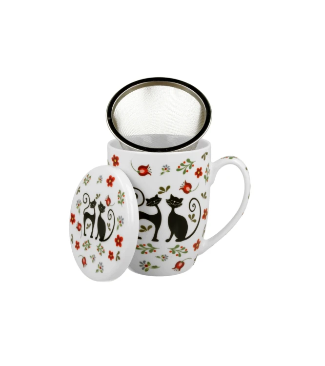 Kubek Porcelanowy z Zaparzaczem 350 ml – KOTY ETNO