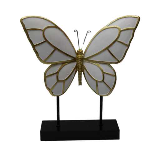 Figurka Dekoracyjna Motyl na Podstawce Biało-Złota 30x9x32,5 cm.png