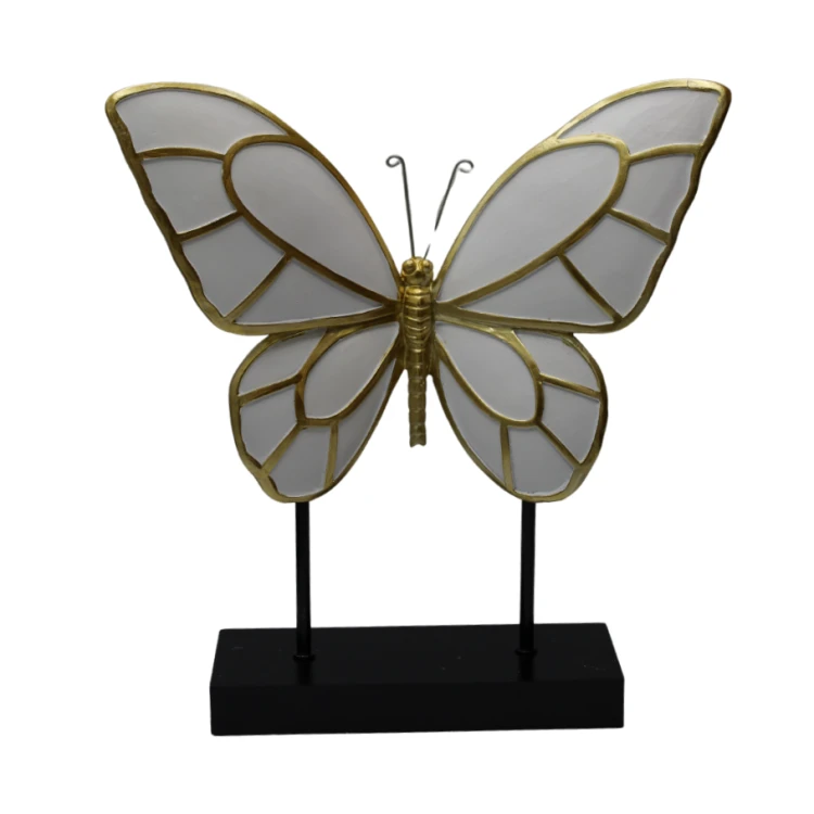 Figurka Dekoracyjna Motyl na Podstawce Biało-Złota 30x9x32,5 cm.png