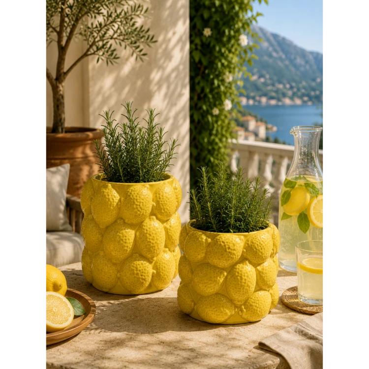 Doniczka Ceramiczna Cytryny Żółta Osłonka 17,6x17,6x18,8 cm