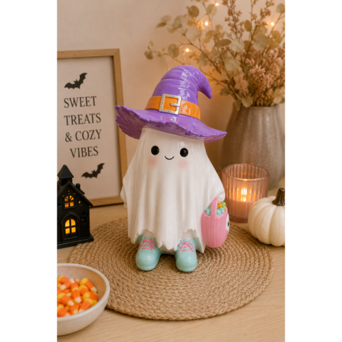 Figurka Halloween Duszki Czarownica Fioletowy Kapelusz 18,7x15x29 cm