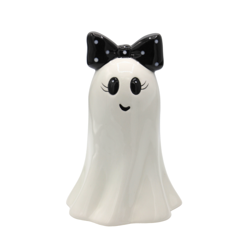 Figurka Ceramiczna Halloween Duszek z Czarną Kokardą 11x10,8x16,6 cm
