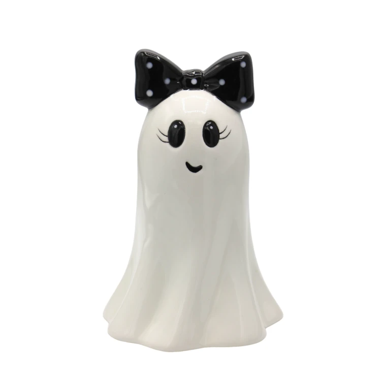 Figurka Ceramiczna Halloween Duszek z Czarną Kokardą 11x10,8x16,6 cm