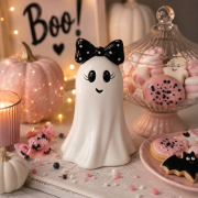Figurka Ceramiczna Halloween Duszek z Czarną Kokardą 11x10,8x16,6 cm