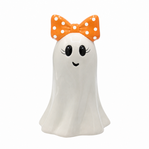 Figurka Ceramiczna Halloween Duszek z Pomarańczową Kokardą 11x10,8x16,6 cm