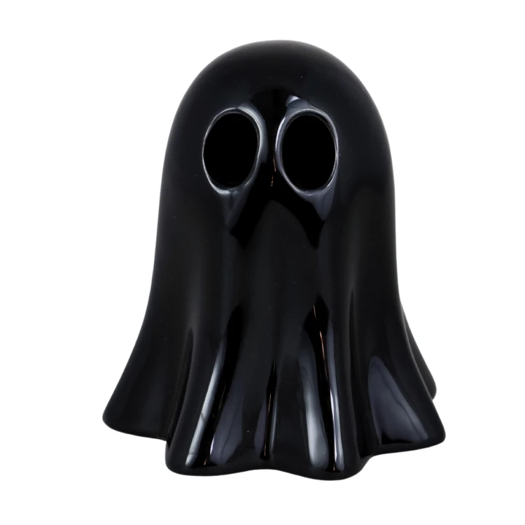 Figurka Lampion Ceramiczny Halloween Czarny Duszek LED 8,5x8,5x10 cm