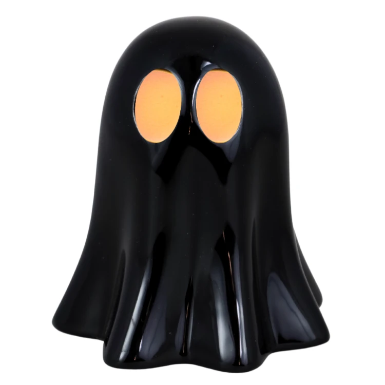 Figurka Lampion Ceramiczny Halloween Czarny Duszek LED 8,5x8,5x10 cm