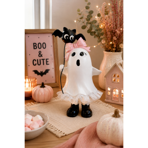 Figurka Halloween Duszek Dziewczynka z Balonem Nietoperzem 15x13x27,5 cm