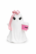 Figurka Halloween Duszek z Kawą i Różową Kokardą 18x12,8x23,5 cm