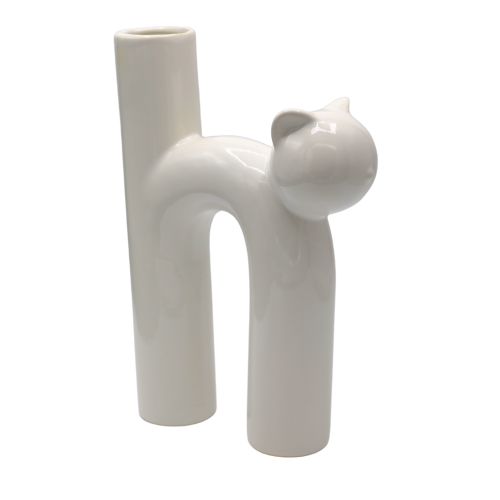 Wazon Ceramiczny Kot Biały 18,2x6,5x25 cm