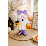 Figurka Halloween Duszek w Fioletowej Kokardzie i Okularach 17x14x26 cm