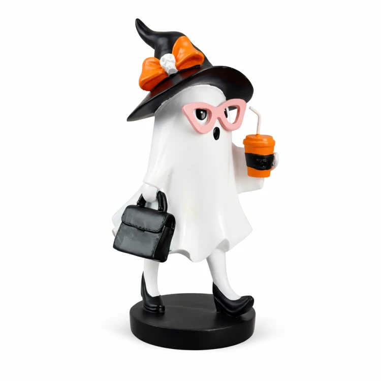 Figurka Halloween Duszek w Kapeluszu z Torebką i Kawą 12,2x12,3x24,8 cm