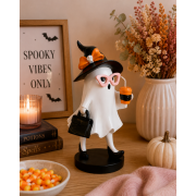Figurka Halloween Duszek w Kapeluszu z Torebką i Kawą 12,2x12,3x24,8 cm