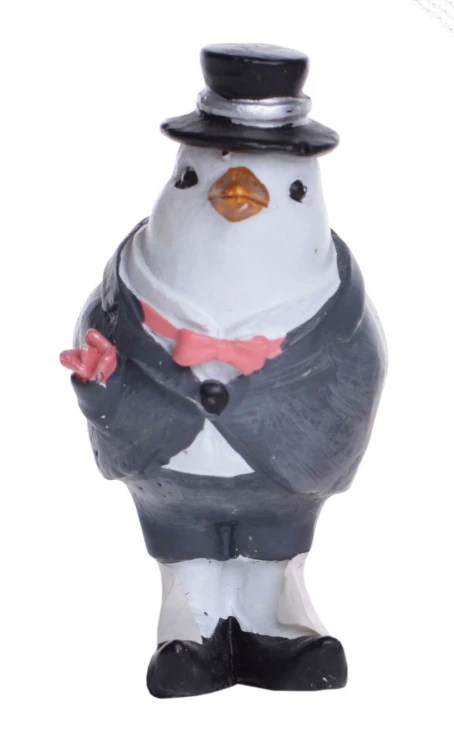 Figurka Dekoracyjna Pan Młody Ptaszek w Cylindrze 5,5x3,5x6 cm
