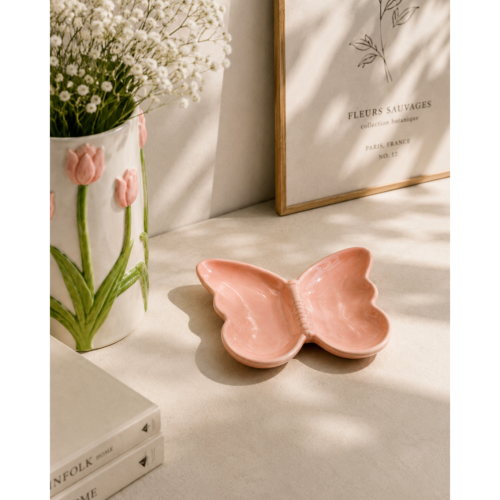 Patera Ceramiczna Miseczka Motyl Różowa 20,7x15,6x2,9 cm