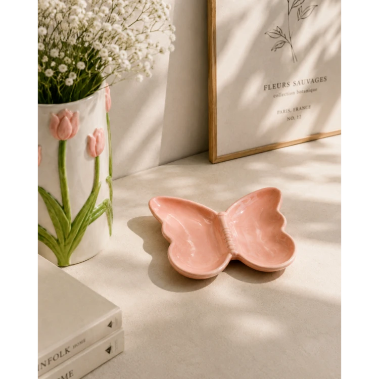 Patera Ceramiczna Miseczka Motyl Różowa 20,7x15,6x2,9 cm