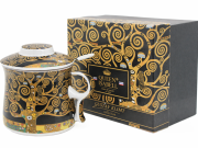 Kubek Porcelanowy z Zaparzaczem i Pokrywką 350 ml – Klimt Drzewo Życia